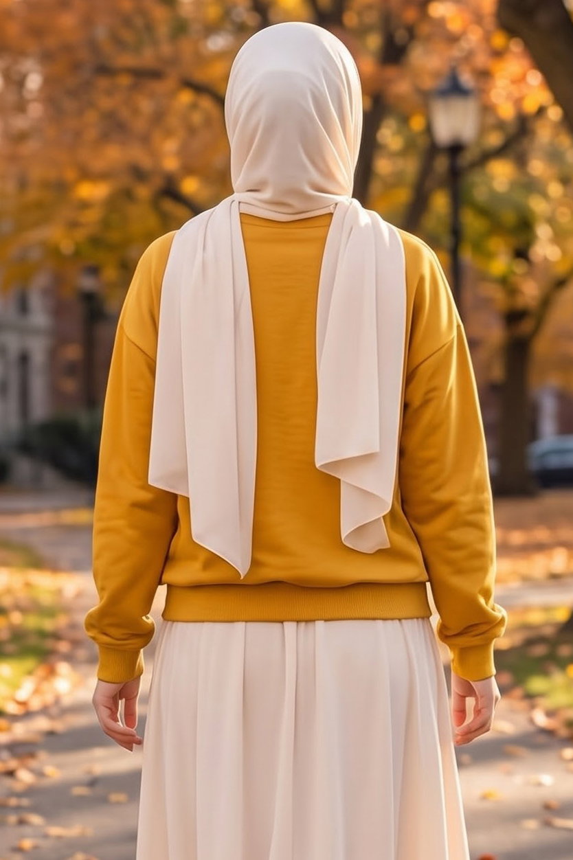 Kadın Bisiklet Yaka Oversize Sweatshirt Sari - 27955-SARI - 3