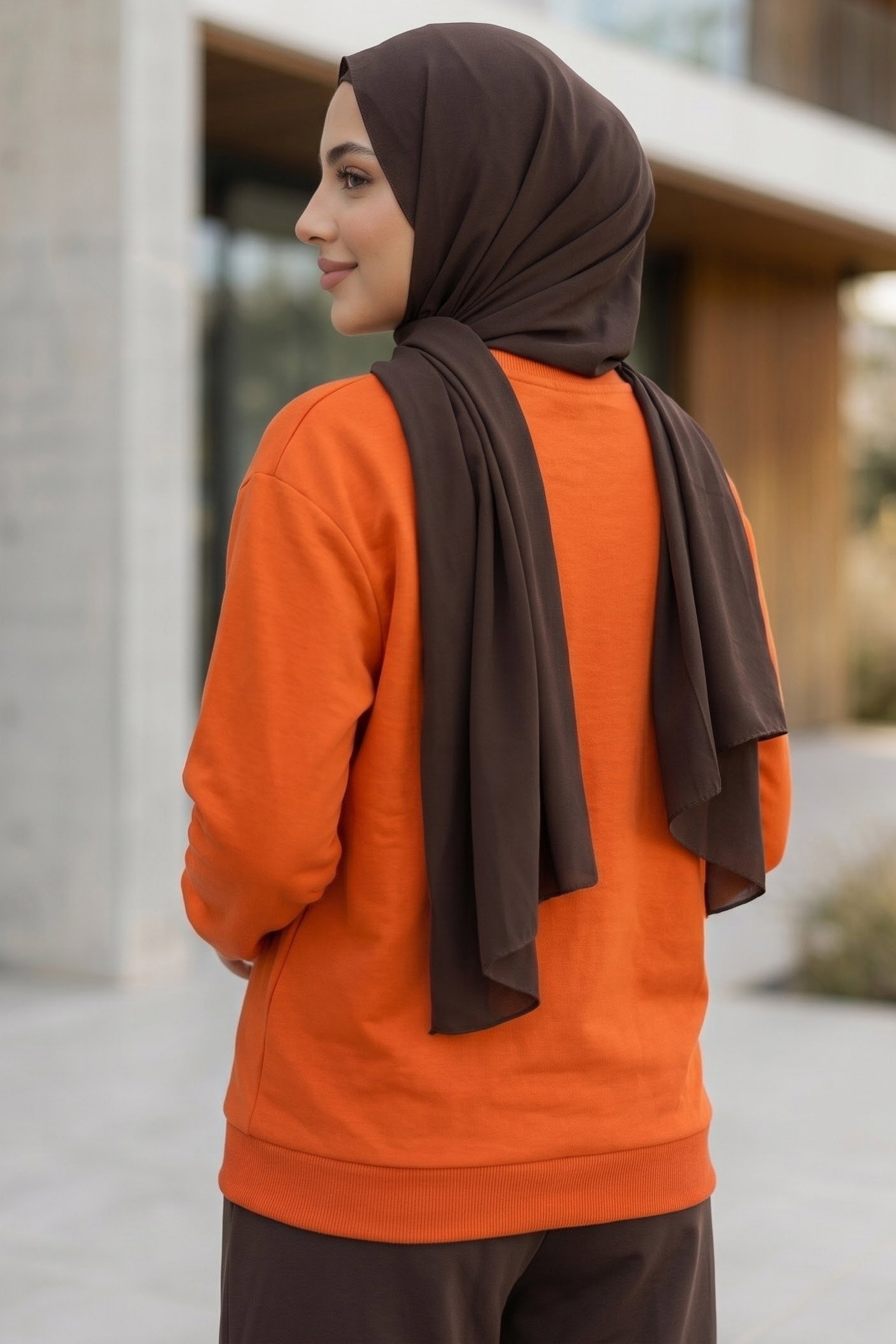 Kadın Bisiklet Yaka Oversize Sweatshirt Turuncu - 27955-TURUNCU - 3