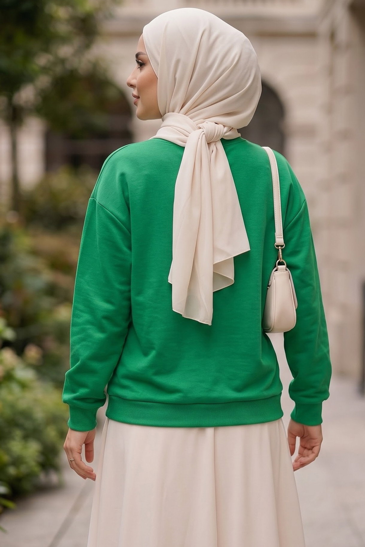 Kadın Bisiklet Yaka Oversize Sweatshirt Yesil - 27955-YESIL - 3