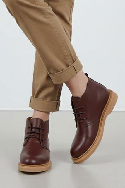 Kadın Bordo Bağcıklı Yarım Cilt Rugan Bot - 27907-BORDO - 3