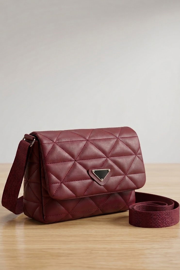 Kadın Bordo Baklava Dikiş Detaylı Suni Deri Çanta - 28737-BORDO - 1