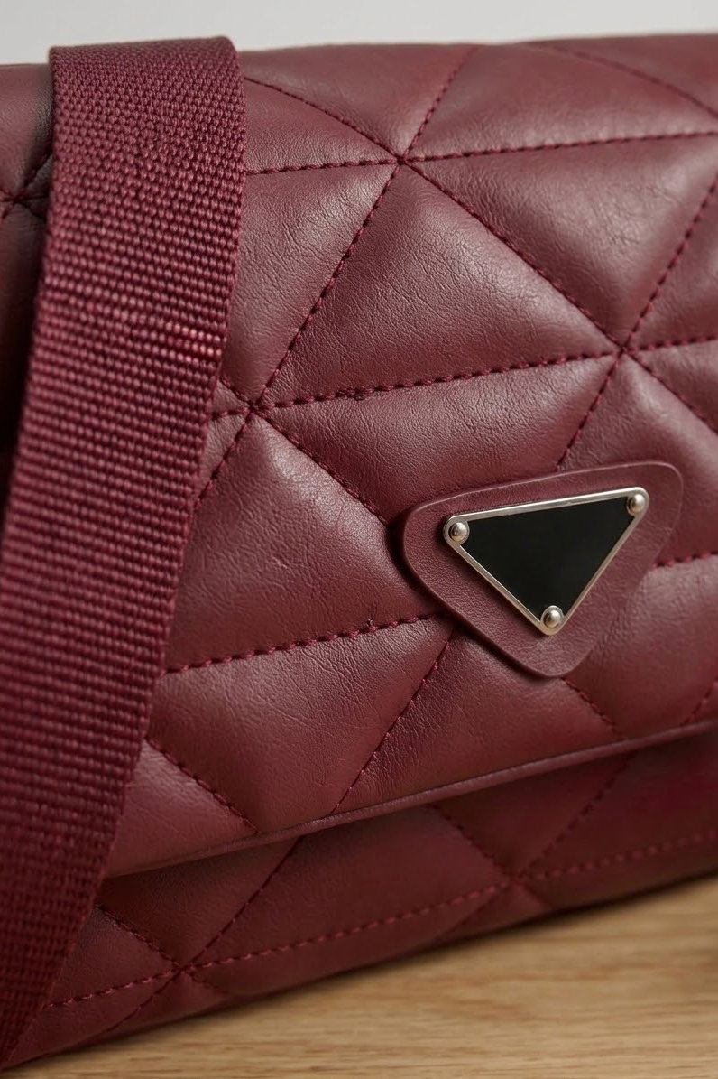 Kadın Bordo Baklava Dikiş Detaylı Suni Deri Çanta - 28737-BORDO - 2