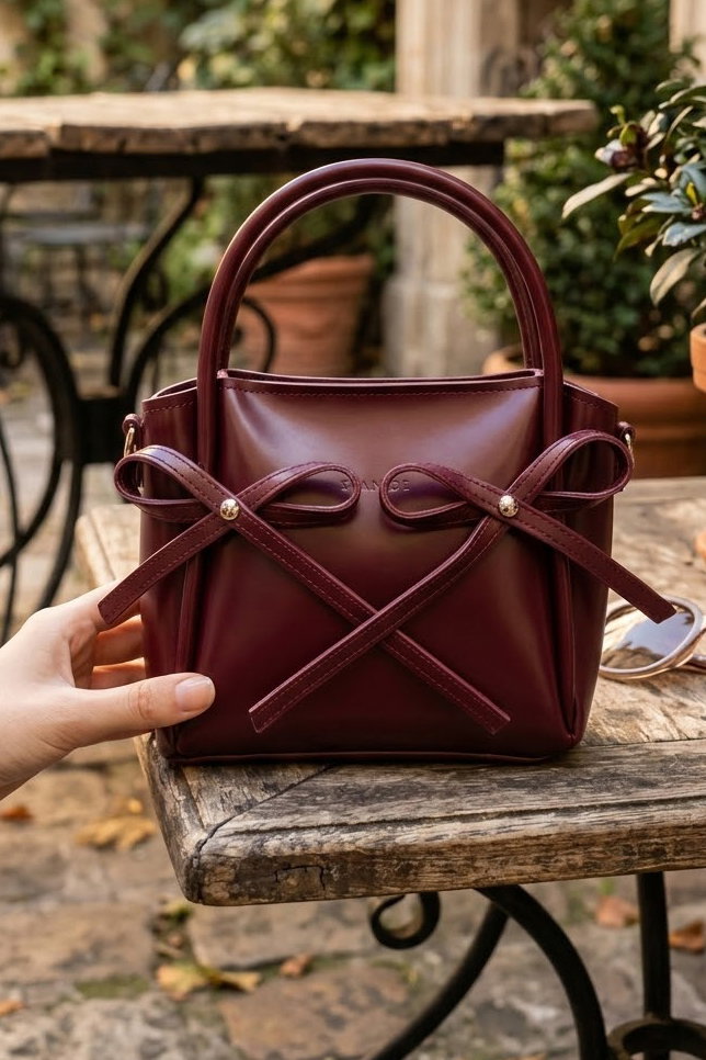 Kadın Bordo Çift Fiyonklu Çanta - 28889-BORDO - 1
