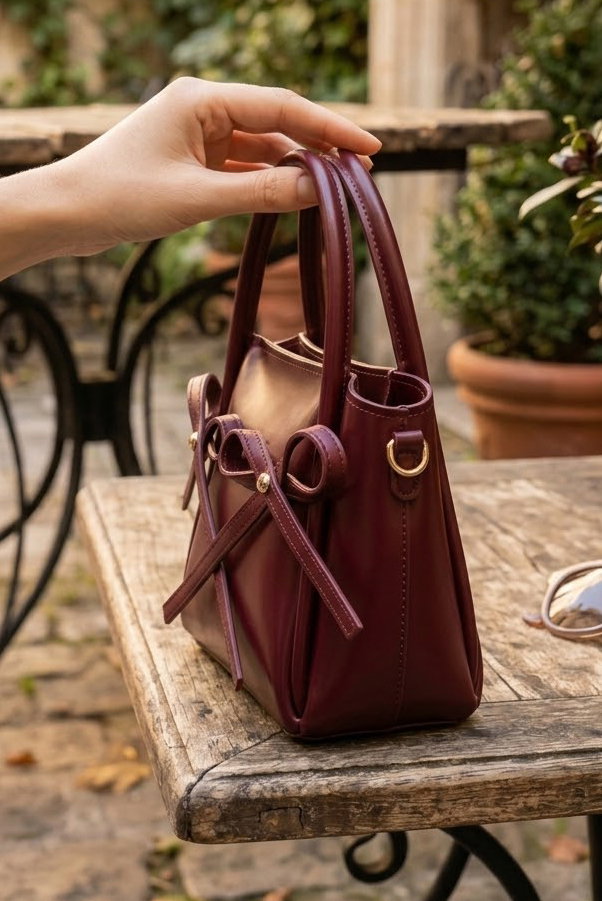Kadın Bordo Çift Fiyonklu Çanta - 28889-BORDO - 2