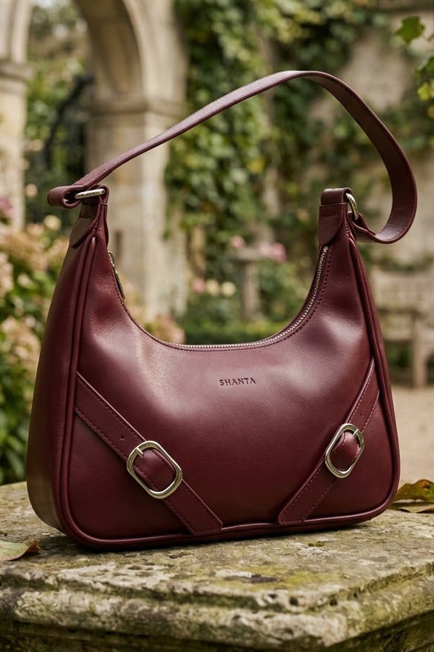 Kadın Bordo Çift Toka Detaylı Suni Deri Çanta - 29001-BORDO - 1