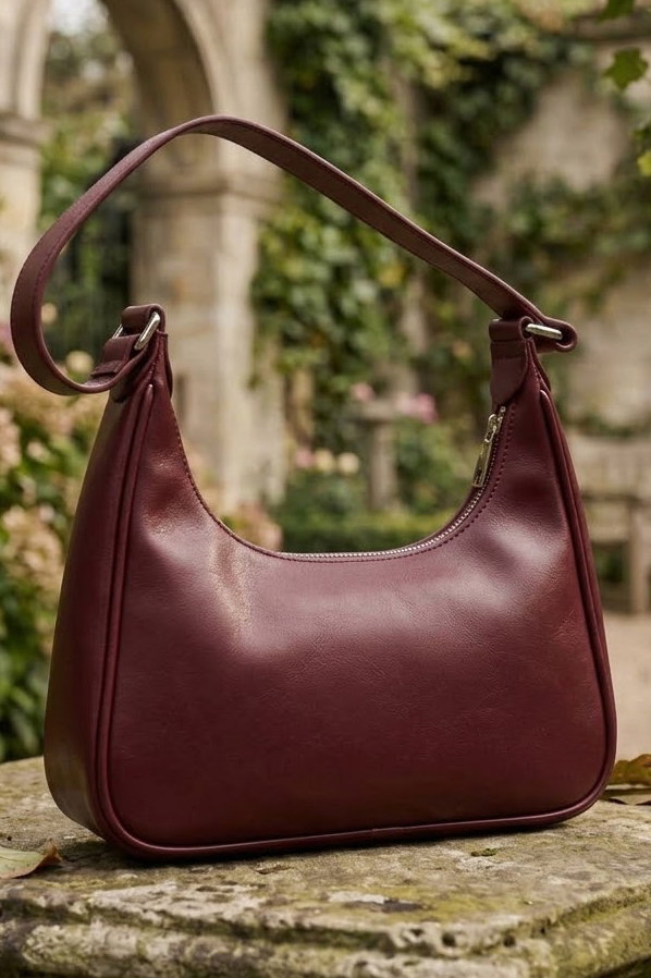 Kadın Bordo Çift Toka Detaylı Suni Deri Çanta - 29001-BORDO - 3