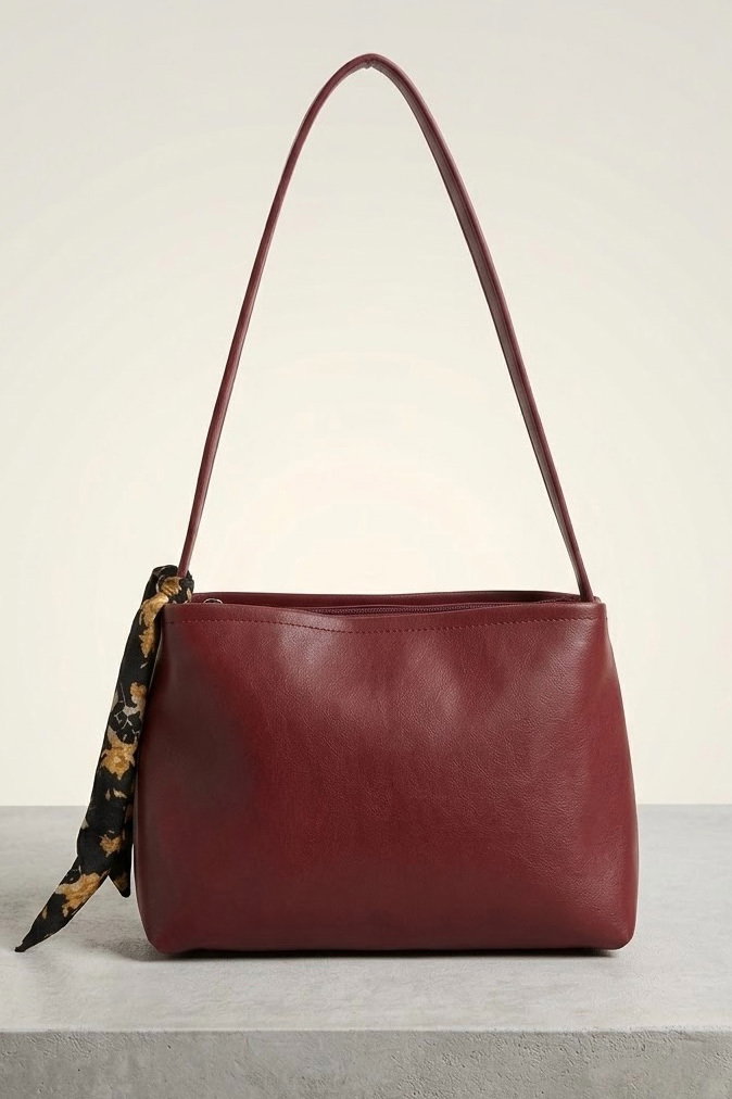 Kadın Bordo Fermuar Detaylı Kol Çantası - 28606-BORDO - 2