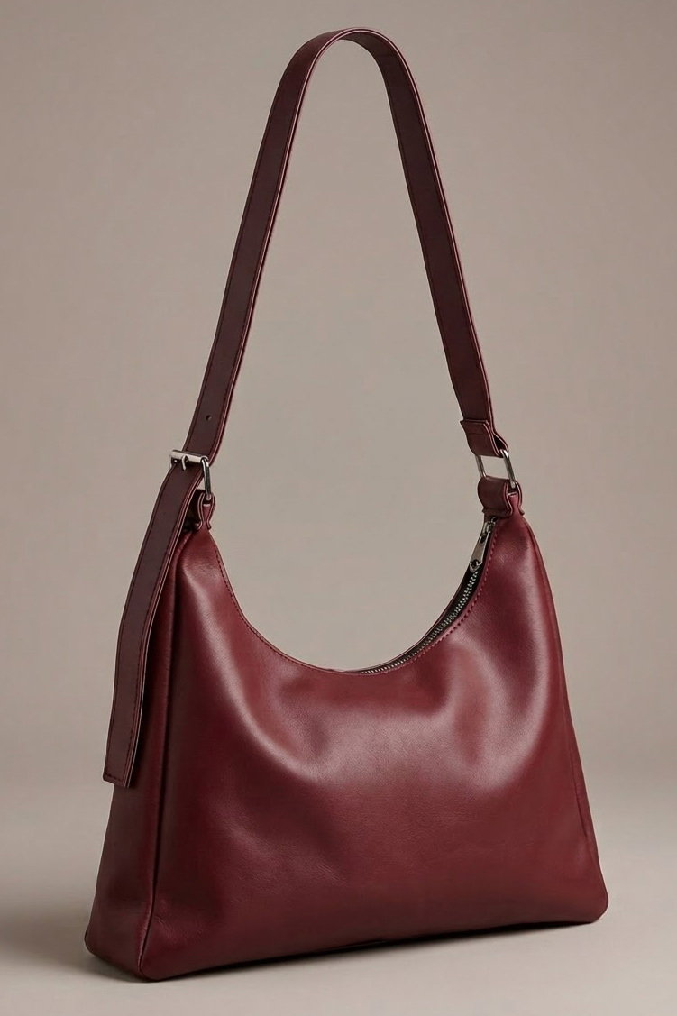 Kadın Bordo Fermuarlı Kol Çantası - 28616-BORDO - 1