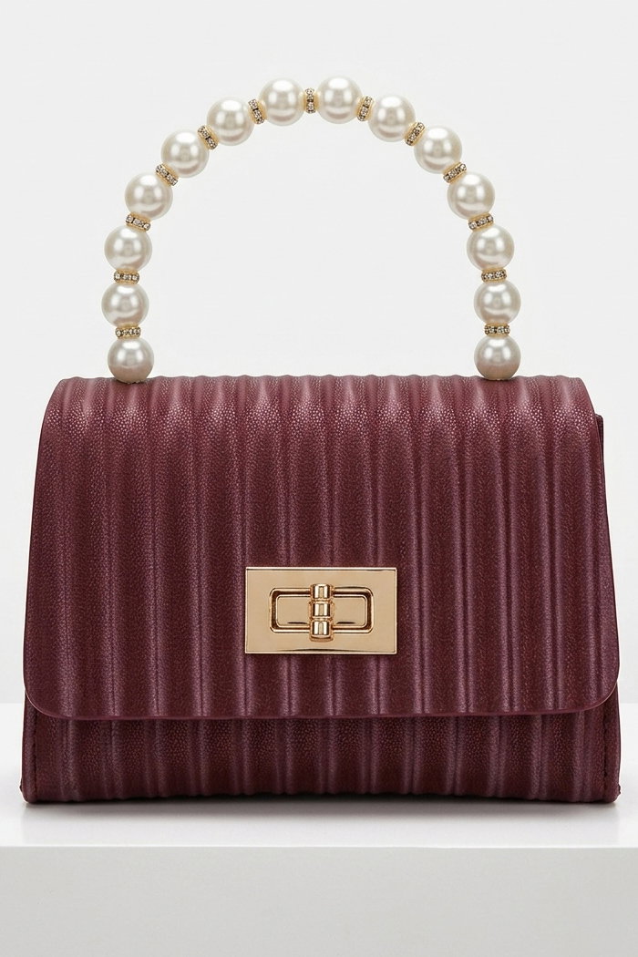 Kadın Bordo İnci Ve Zincirli Çanta - 28428-BORDO - 1