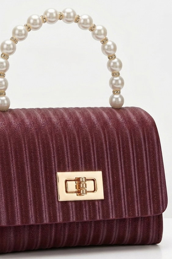 Kadın Bordo İnci Ve Zincirli Çanta - 28428-BORDO - 2