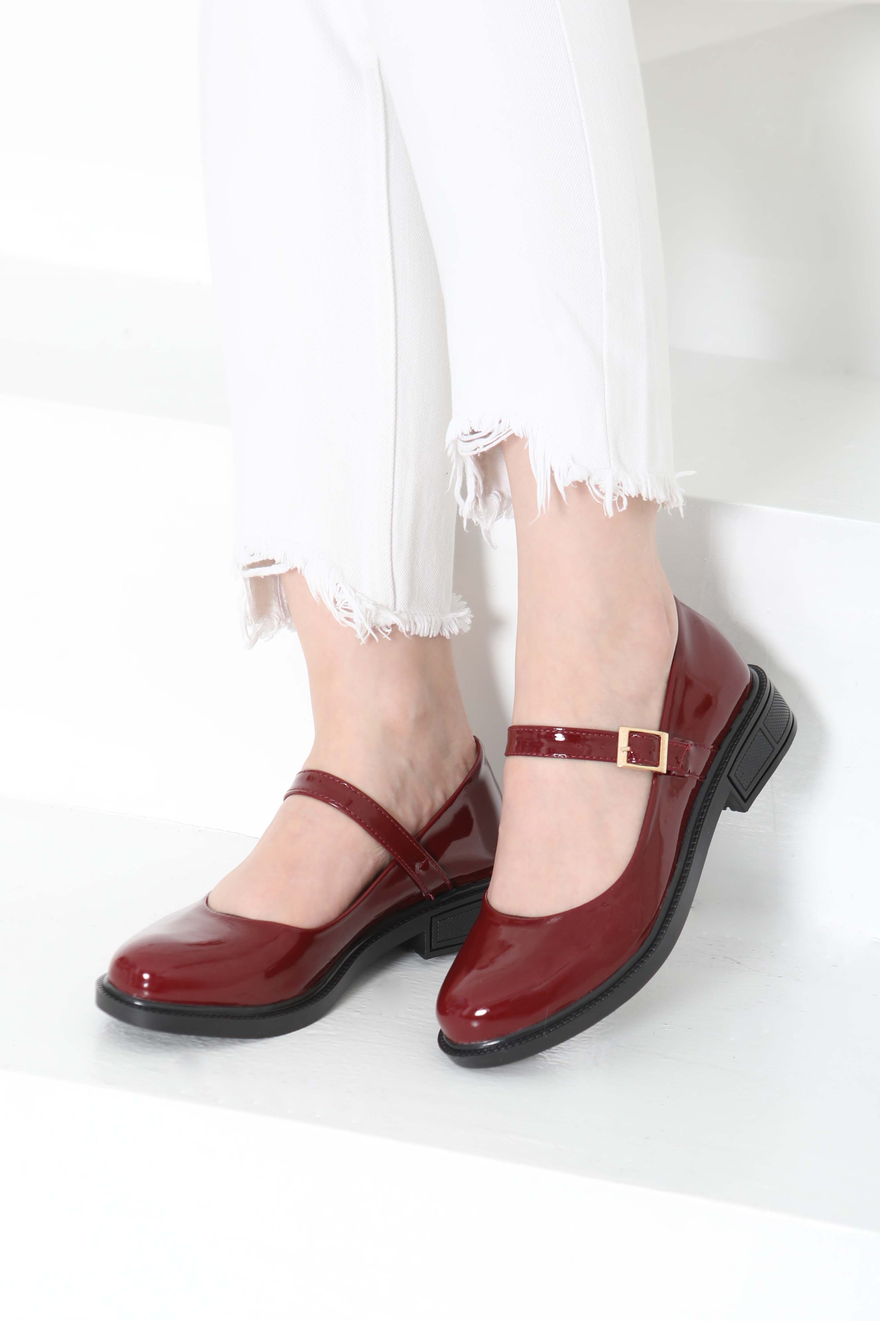Kadın Bordo Jane Kemer Detaylı Loafer Ayakkabı - 27145 - 1