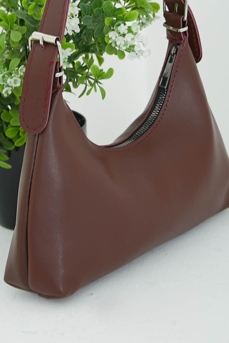 Kadın Bordo Kadın Baget Model Toka Detaylı El ve Omuz Çantası - 26820 - 2