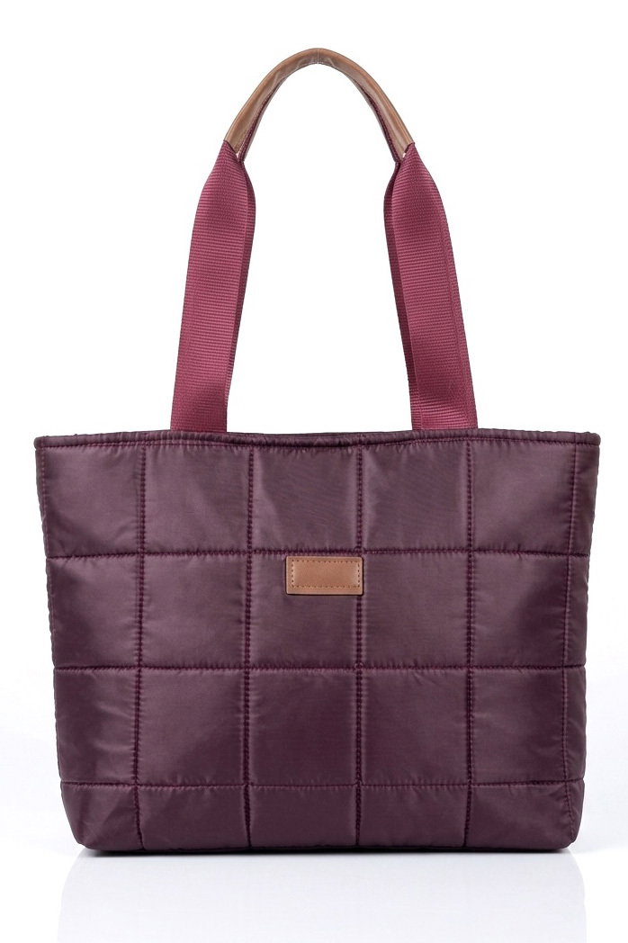 Kadın Bordo Kare Detaylı Paraşüt Omuz Çantası - 28463-BORDO - 1