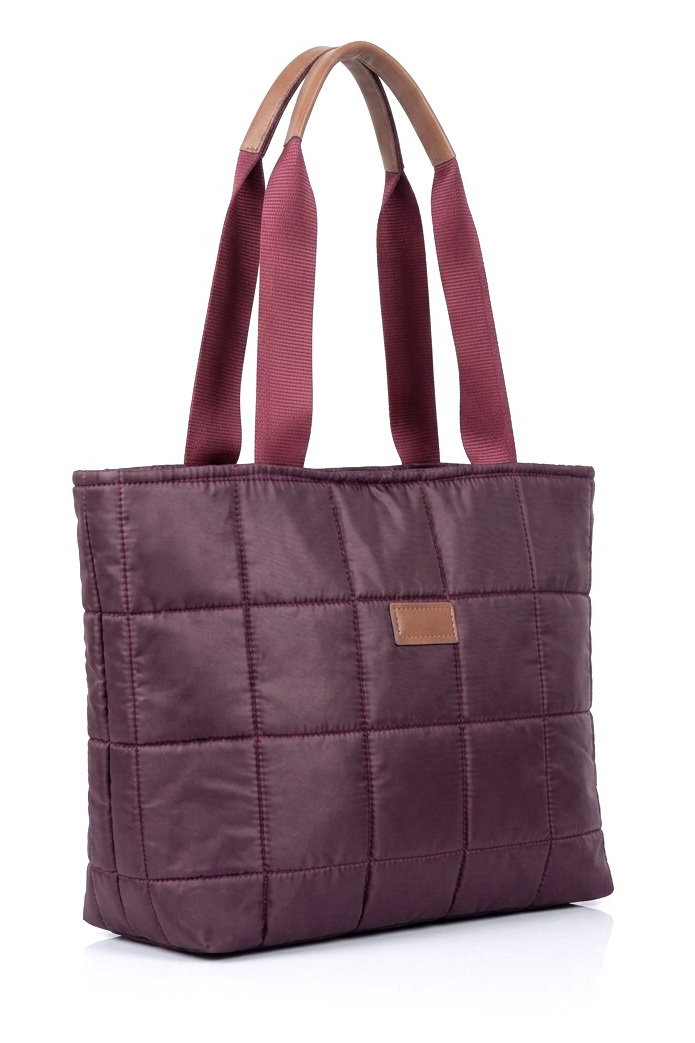 Kadın Bordo Kare Detaylı Paraşüt Omuz Çantası - 28463-BORDO - 2