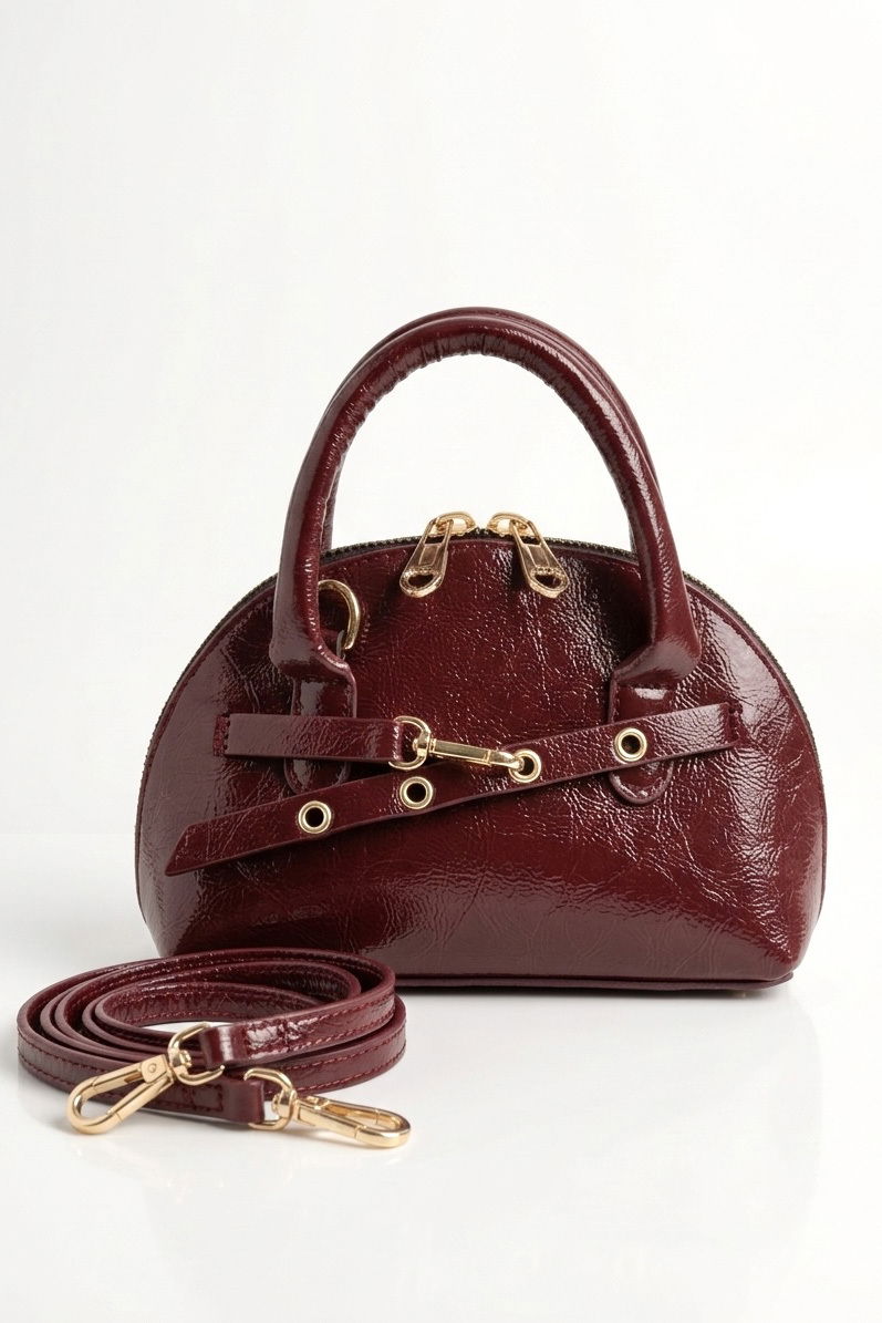 Kadın Bordo Kemer Detaylı Suni Deri Çanta - 28349-BORDO - 1