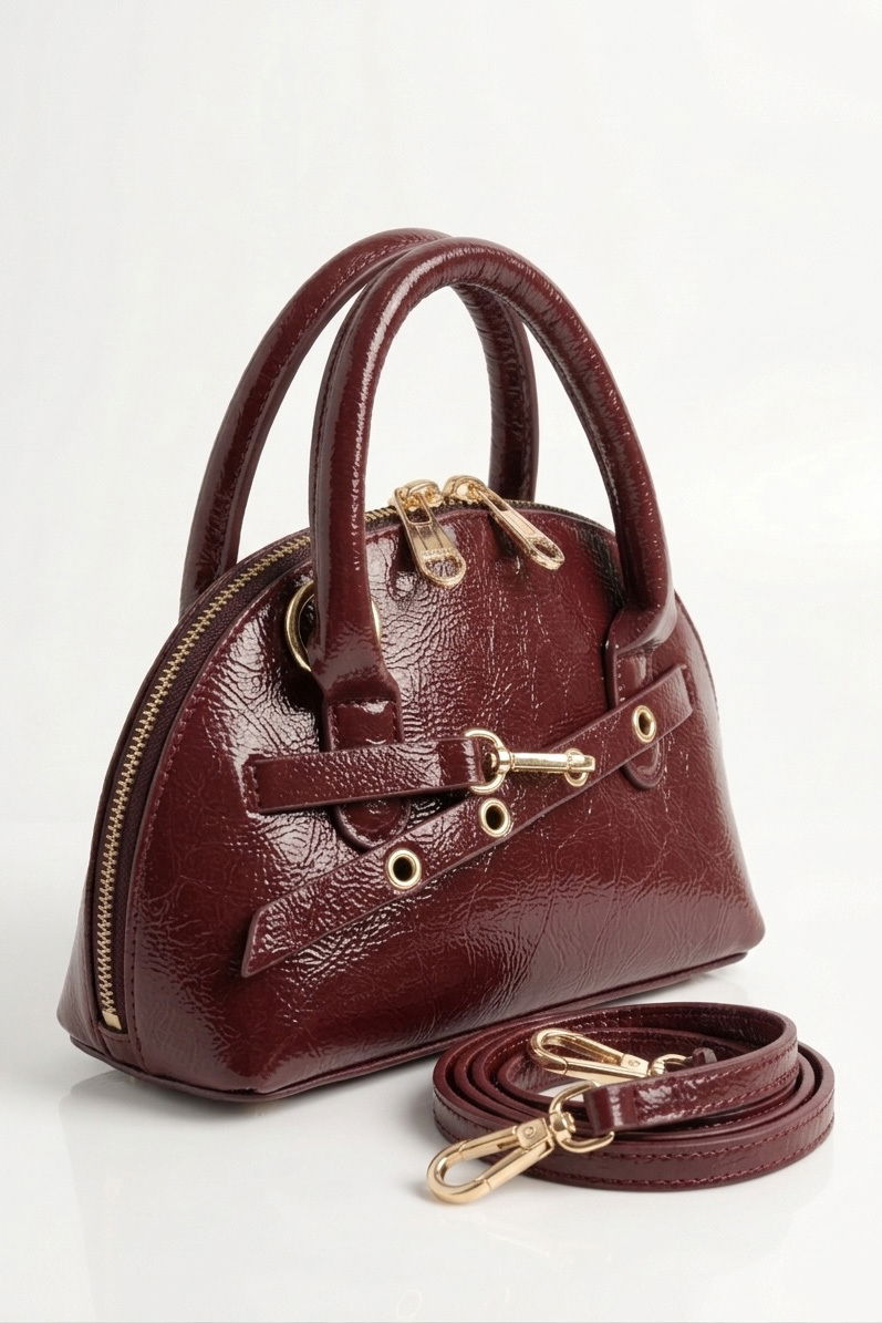 Kadın Bordo Kemer Detaylı Suni Deri Çanta - 28349-BORDO - 2