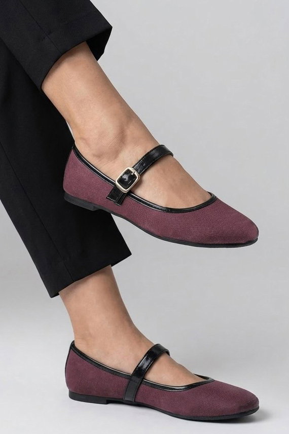 Kadın Bordo Kemerli Kot Kumaş Detaylı Babet - 28554-BORDO - 1