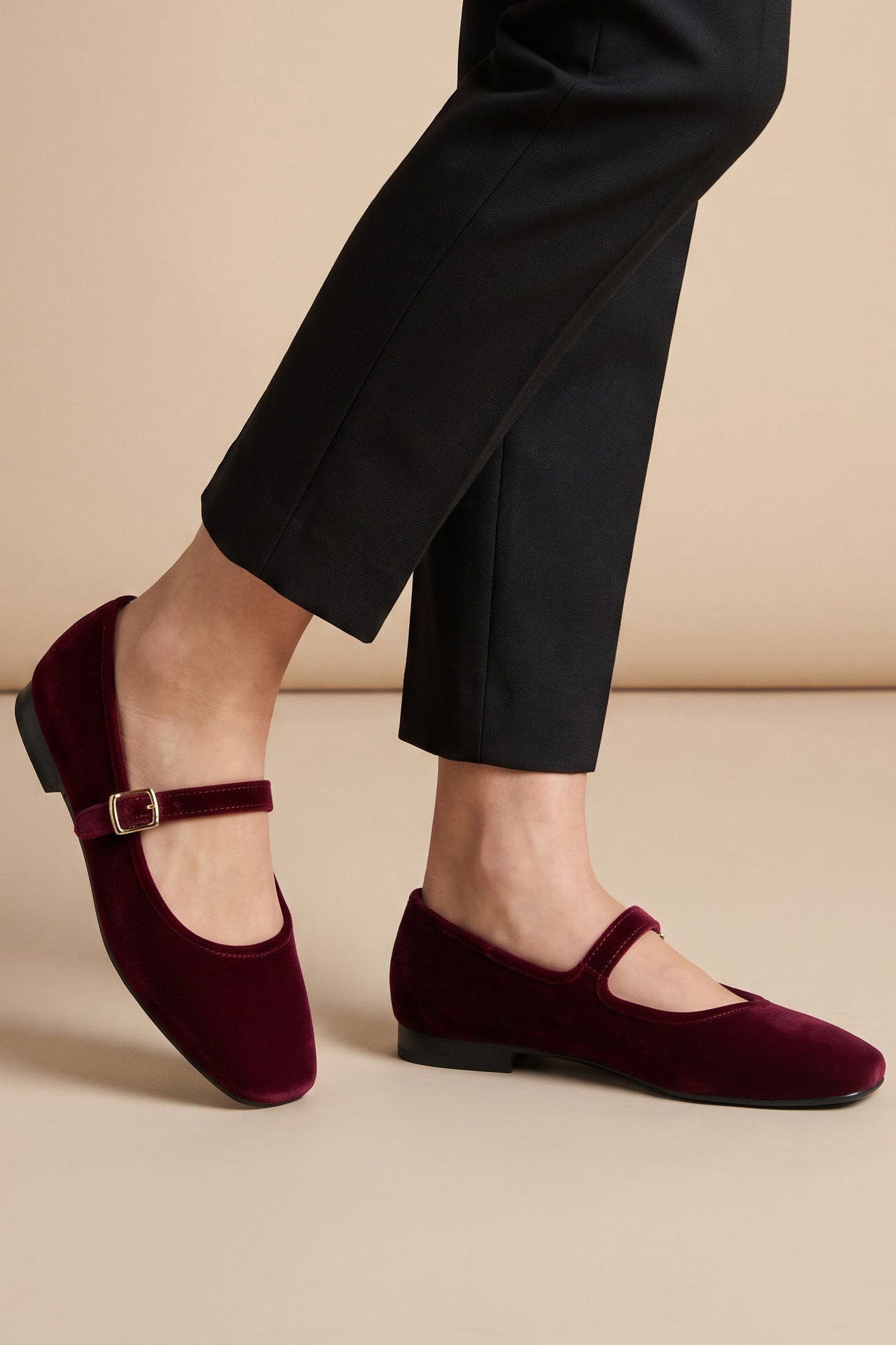 Kadın Bordo Kemerli Süet Babet - 29333-BORDO - 1