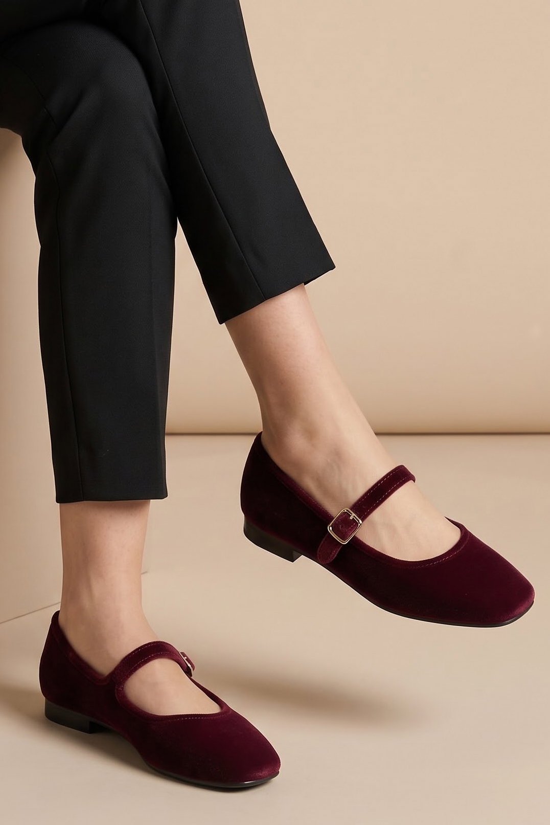 Kadın Bordo Kemerli Süet Babet - 29333-BORDO - 2