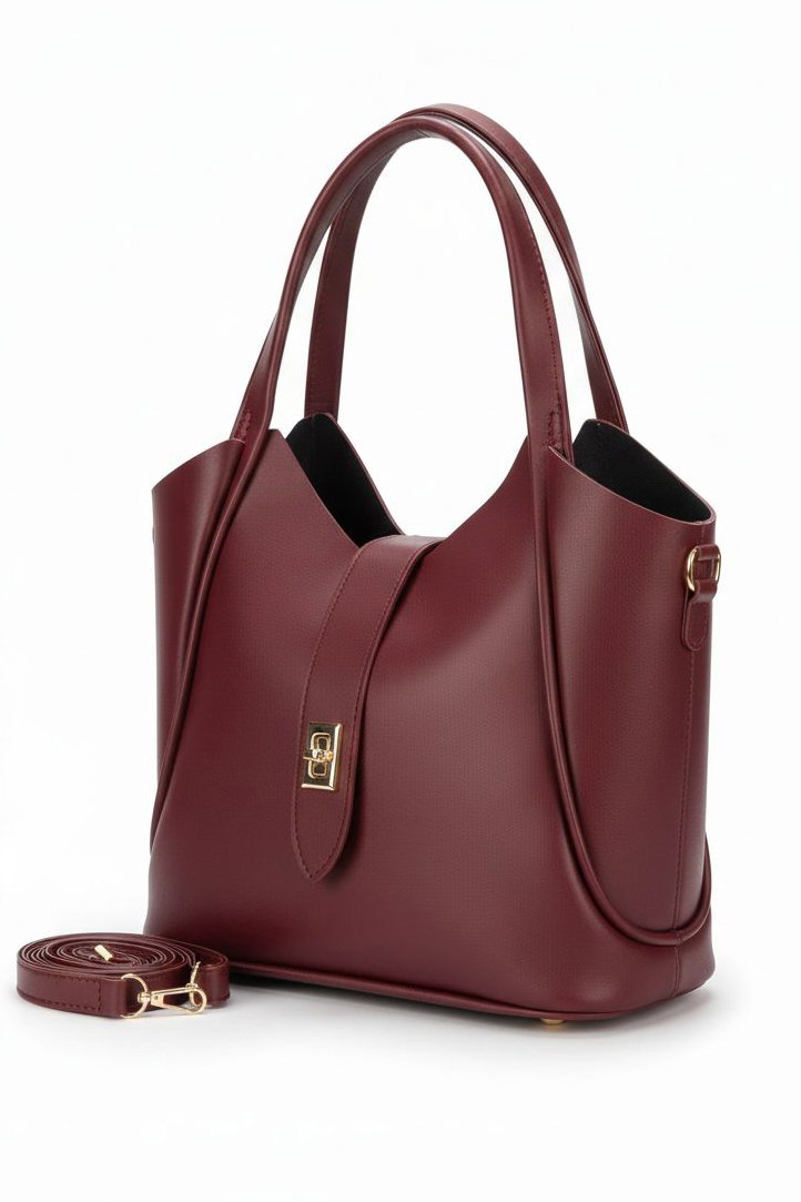 Kadın Bordo Kilit Toka Detaylı Askılı Çanta - 28249-BORDO - 1