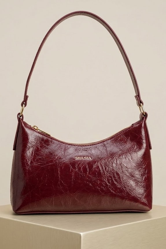 Kadın Bordo Kırışık Baget Çanta - 29003-BORDO - 1