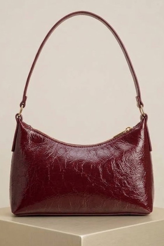 Kadın Bordo Kırışık Baget Çanta - 29003-BORDO - 2