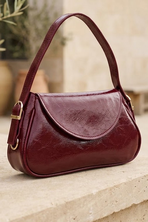 Kadın Bordo Kırışık Rugan Çanta - 29000-BORDO - 1