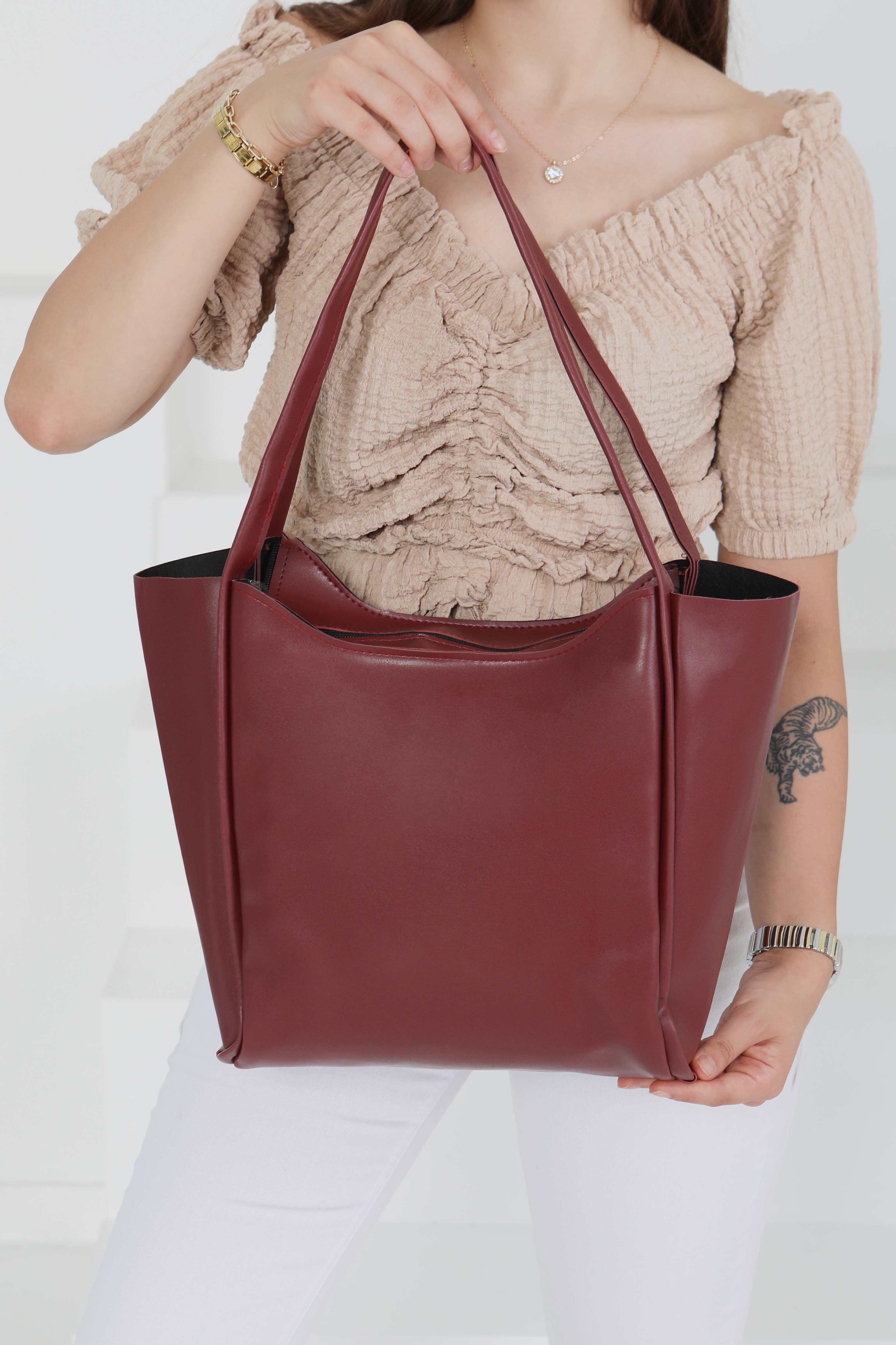 Kadın Bordo Kol Çantası - 27490 - 4