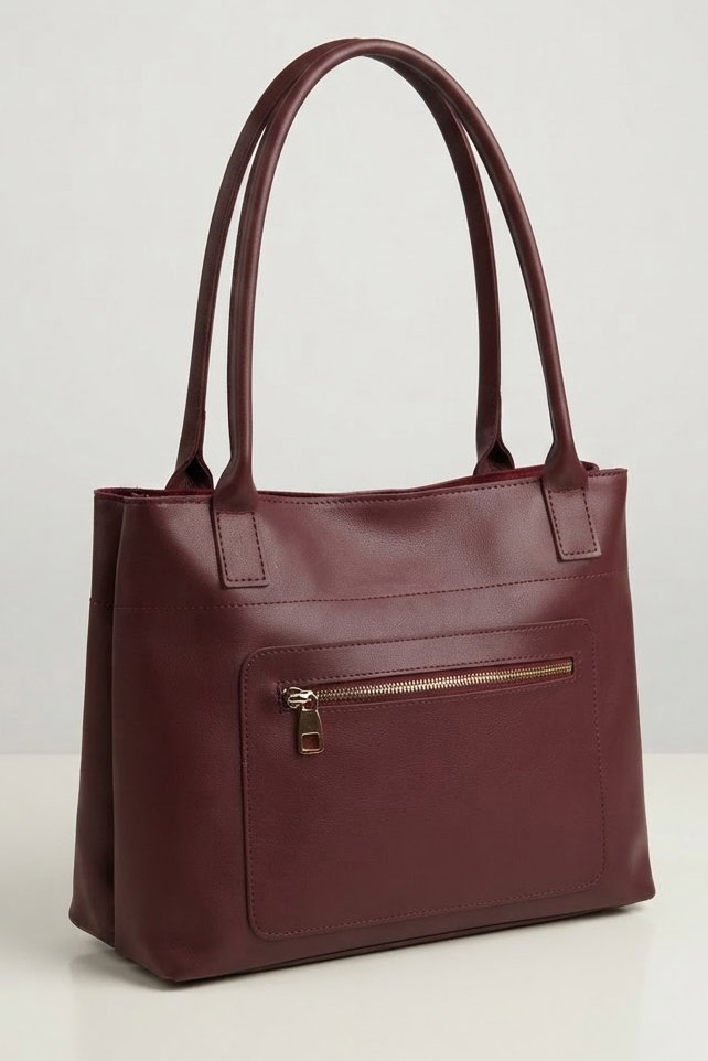 Kadın Bordo Ön Cep Fermuar Detaylı Büyük Çanta - 28890-BORDO - 1