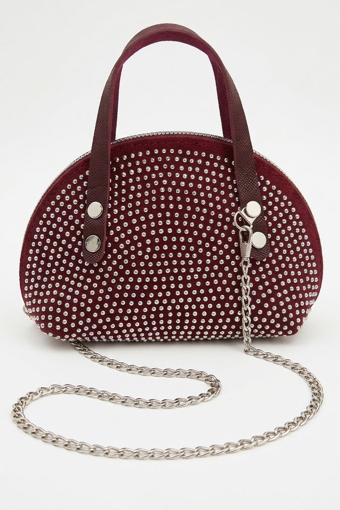 Kadın Bordo Pullu Mini El Çantası - 28362-BORDO - 1