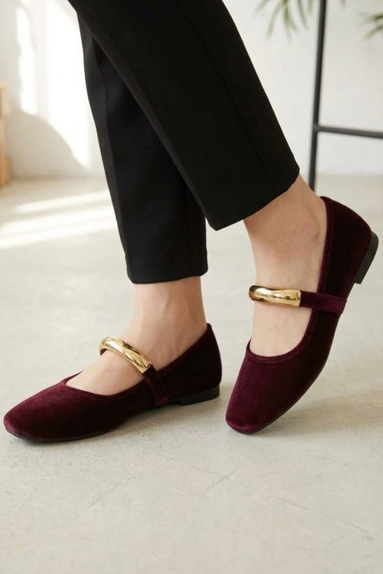 Kadın Bordo Süet Toka Detaylı Babet - 29140-BORDO - 1