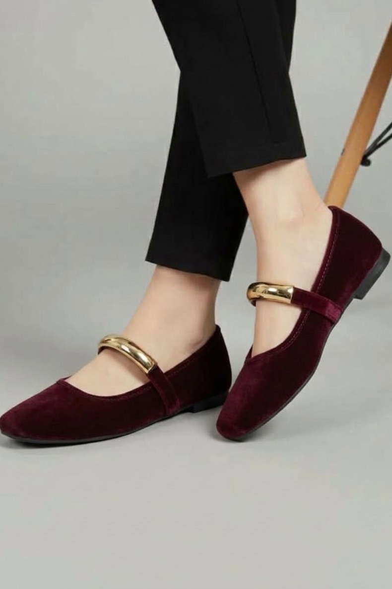 Kadın Bordo Süet Toka Detaylı Babet - 29140-BORDO - 2