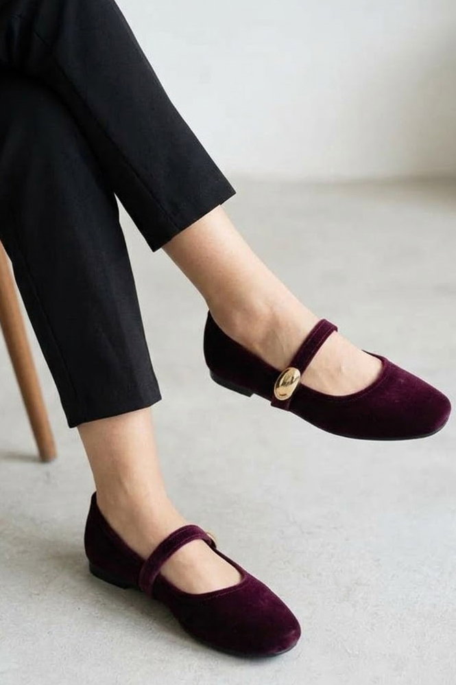 Kadın Bordo Süet Toka Detaylı Babet - 29141-BORDO - 1