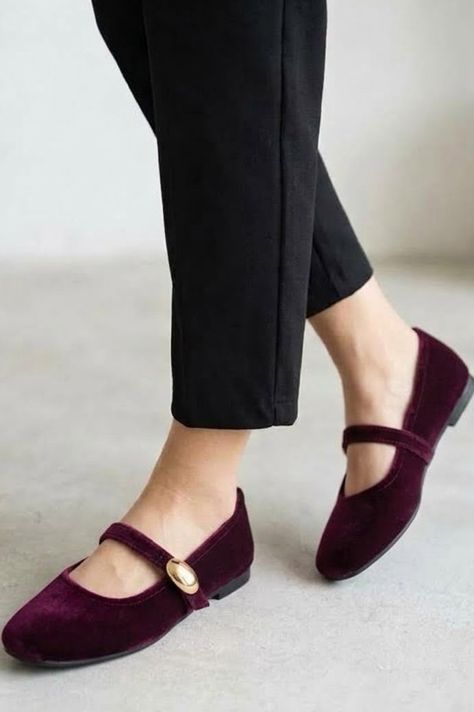 Kadın Bordo Süet Toka Detaylı Babet - 29141-BORDO - 2