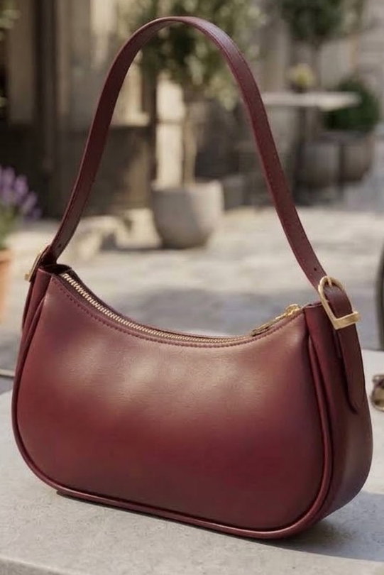 Kadın Bordo Suni Deri Baget Çanta - 29004-BORDO - 3