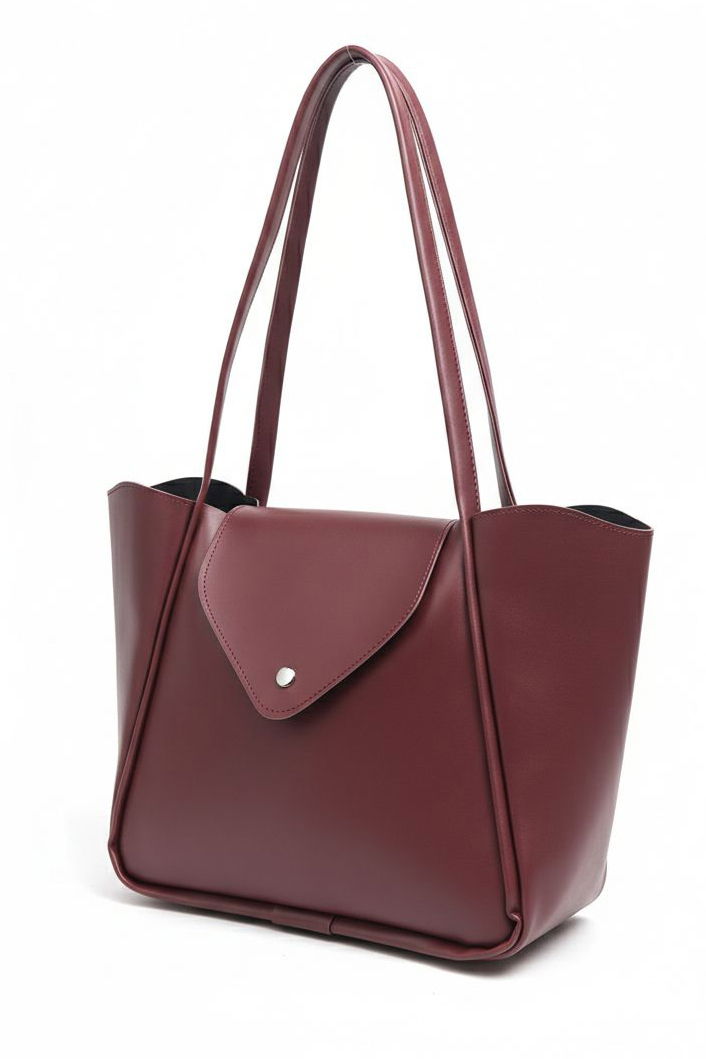 Kadın Bordo Suni Deri Kapaklı Kol Çantası - 28253-BORDO - 1