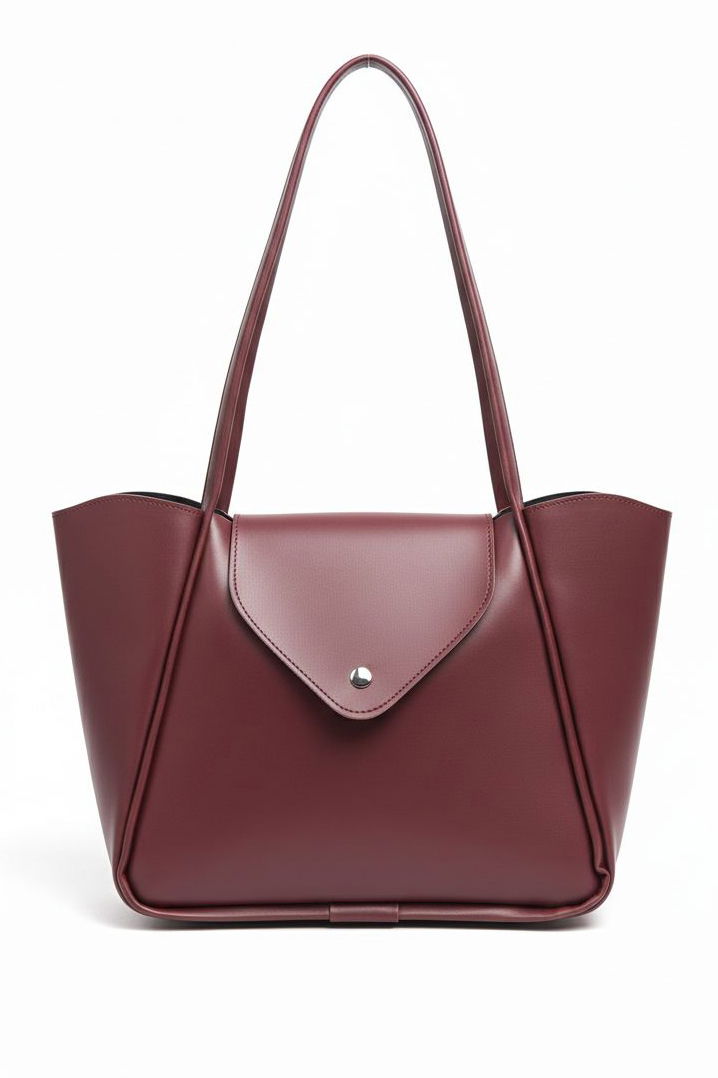 Kadın Bordo Suni Deri Kapaklı Kol Çantası - 28253-BORDO - 2