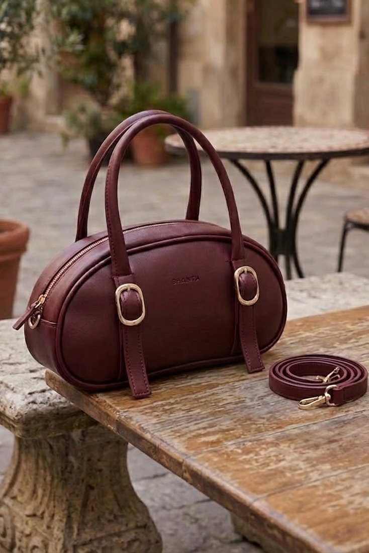 Kadın Bordo Toka Detaylı Çanta - 28886-BORDO - 2