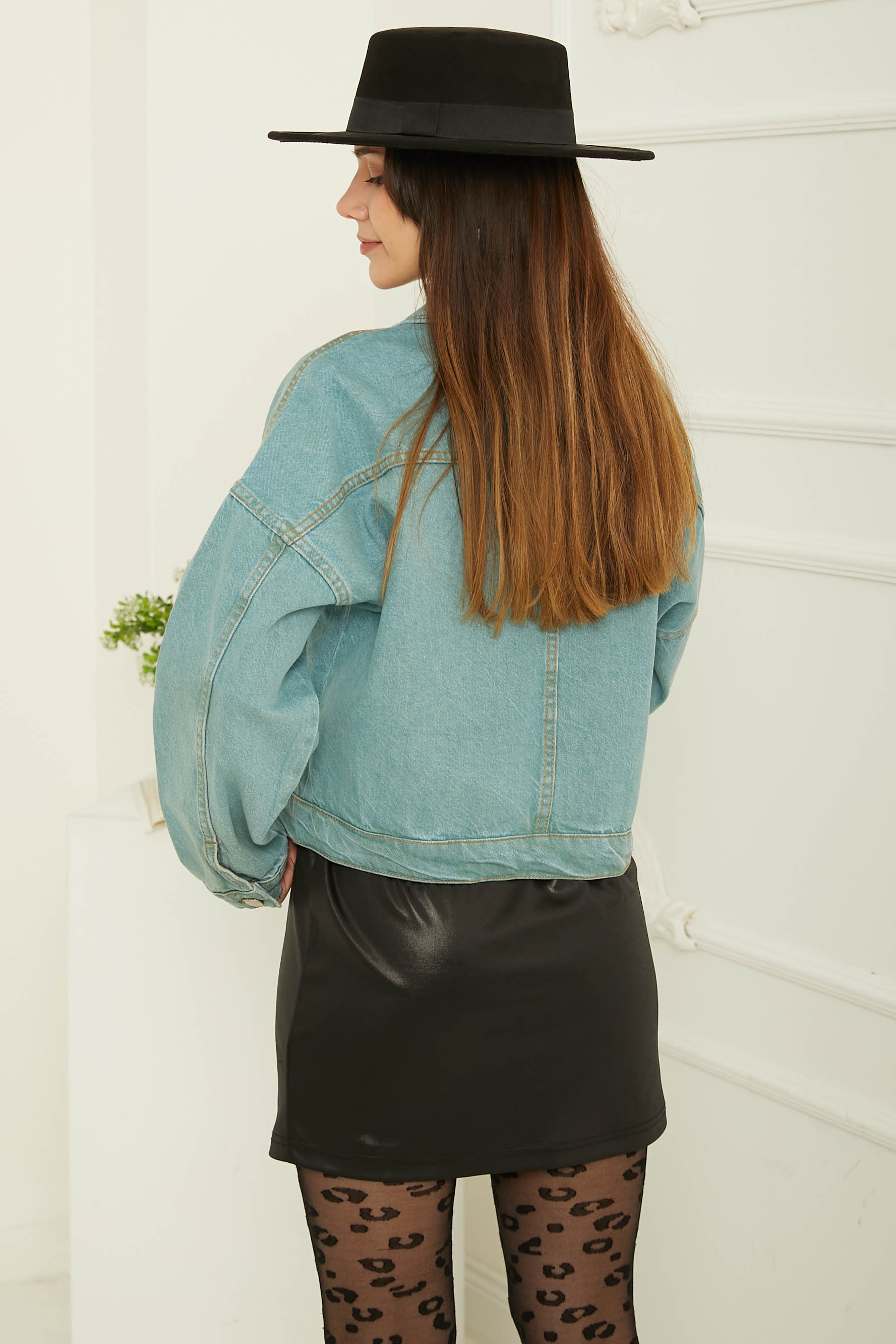 Kadın Çift Cepli Crop Kot Ceket - 26573 - 4