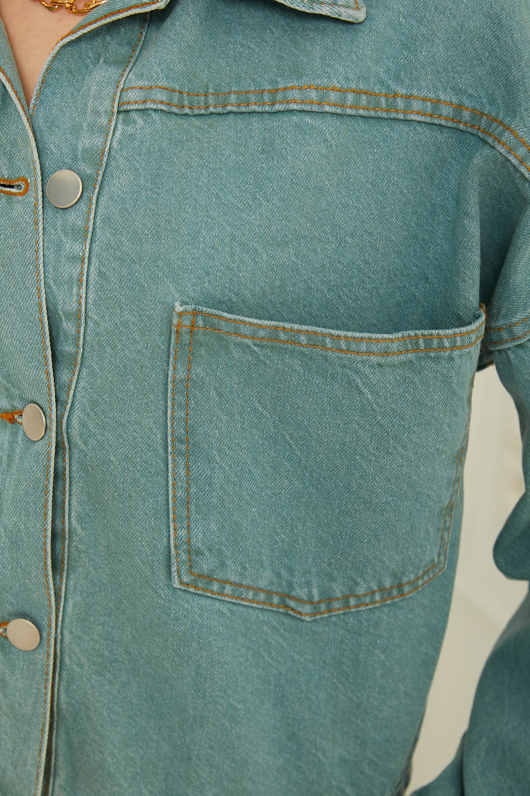 Kadın Çift Cepli Crop Kot Ceket - 26573 - 5