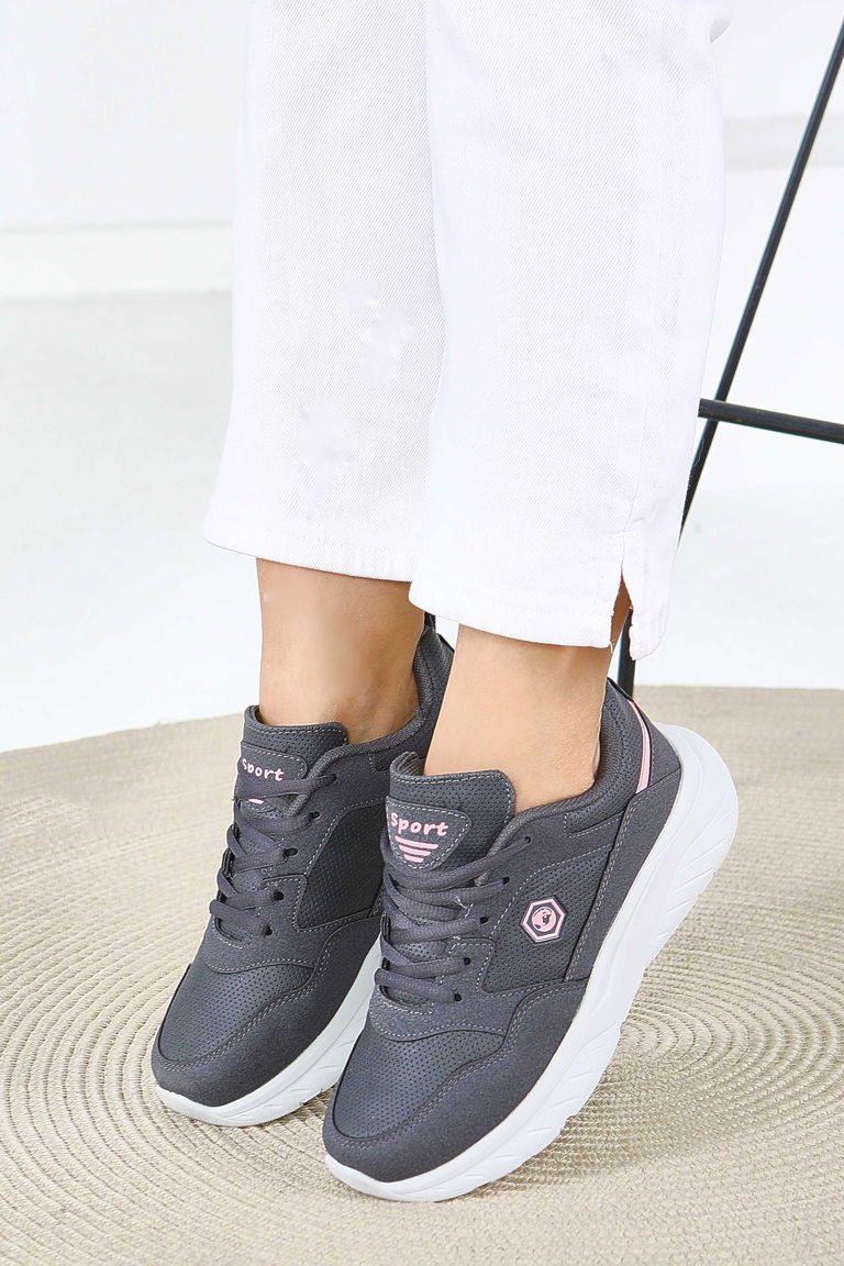 Kadın Füme Yüksek Tabanlı Suni Deri Spor Ayakkabı - 27616 - TOFİSA