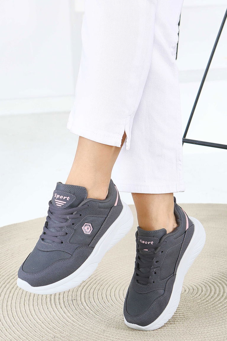 Kadın Füme Yüksek Tabanlı Suni Deri Spor Ayakkabı - 27616 - TOFİSA