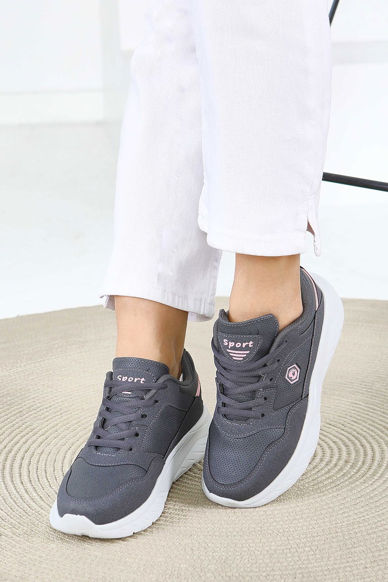 Kadın Füme Yüksek Tabanlı Suni Deri Spor Ayakkabı - 27616 - TOFİSA