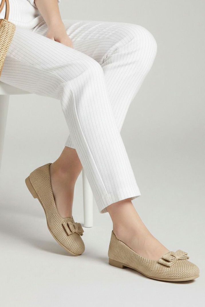 Kadın Gold Fiyonk Detaylı Hasır Babet - 28194-GOLD - 1