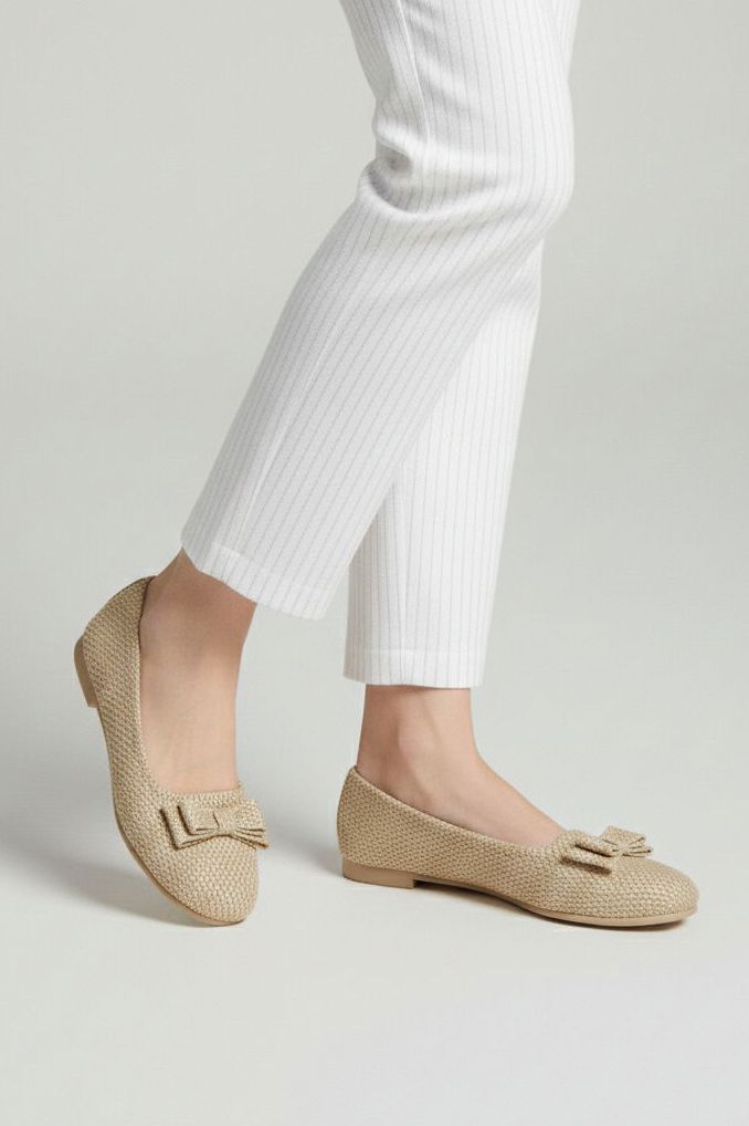 Kadın Gold Fiyonk Detaylı Hasır Babet - 28194-GOLD - 2