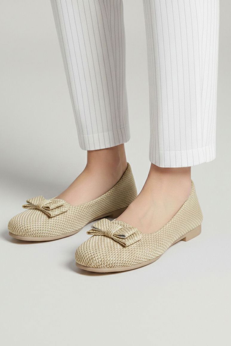 Kadın Gold Fiyonk Detaylı Hasır Babet - 28194-GOLD - 3