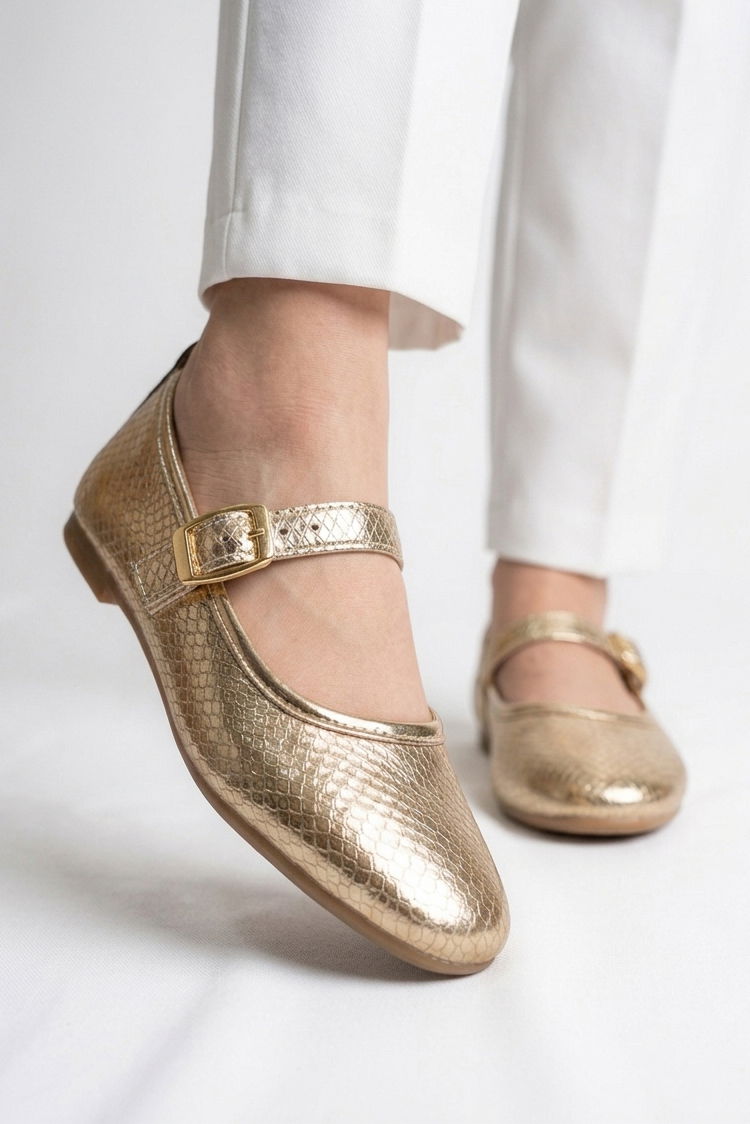 Kadın Gold Suni Deri Kemerli Babet - 28339-GOLD - 3