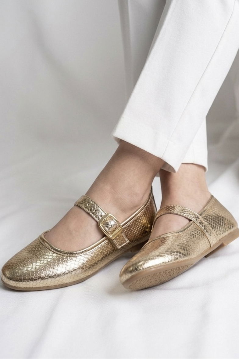 Kadın Gold Suni Deri Kemerli Babet - 28339-GOLD - 2