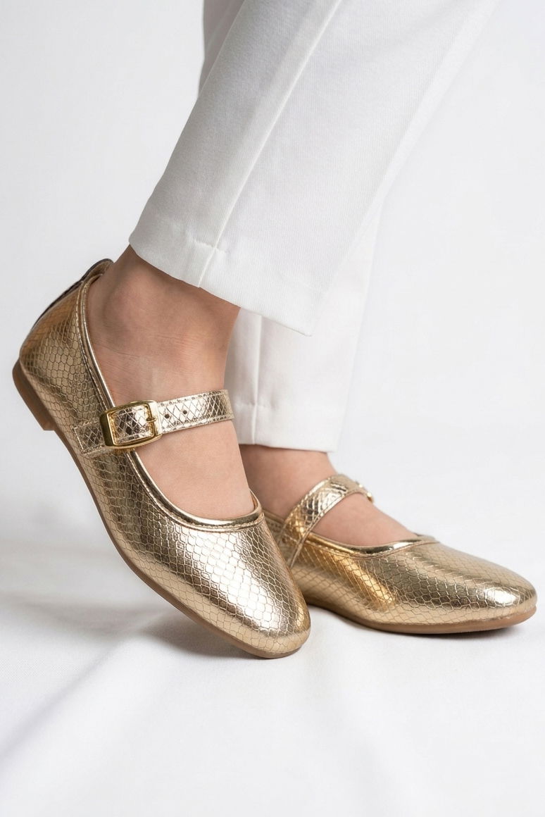 Kadın Gold Suni Deri Kemerli Babet - 28339-GOLD - 1