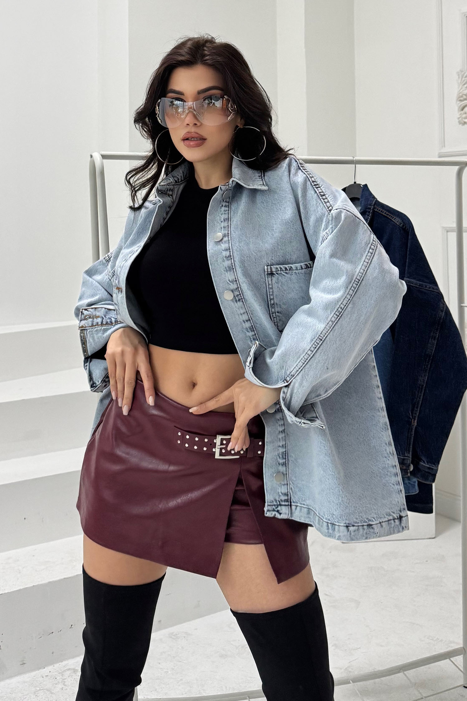 Kadın Gömlek Yaka Çift Cepli Jean Kot Ceket - 26676 - 3